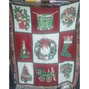 Christmas Patchwork Throw Cuddle Up Or Hang Up Grn Red White  47"x 57" Pre-Loved